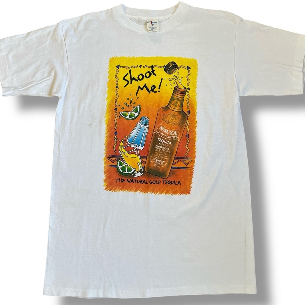 Vintage Shoot Me! Sauza Tequila Promo T-Shirt Mens L White 90s Single Stitch‎